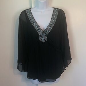 White House Black Market Dolman Sleeved Beaded Top Size M Black